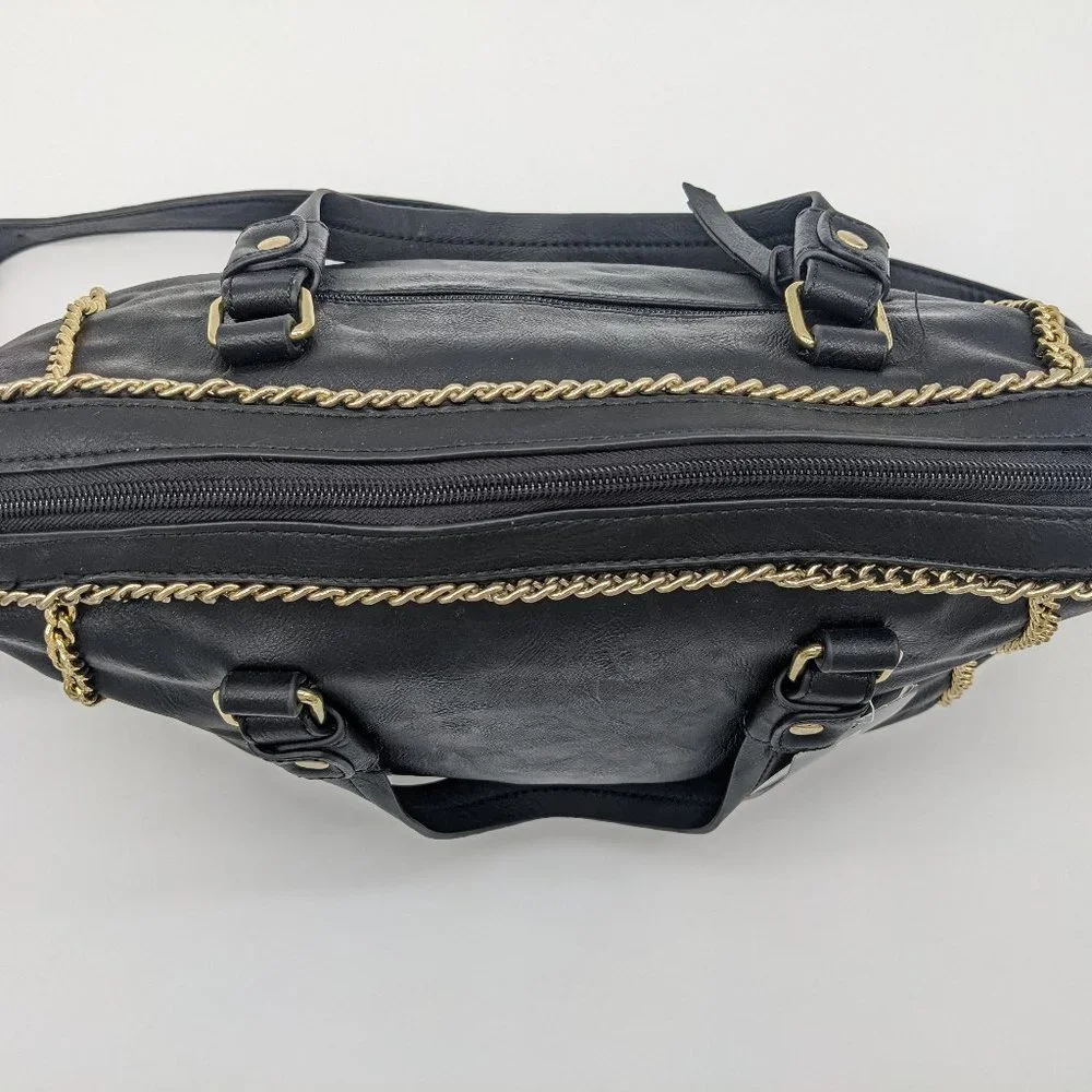 STEVE MADDEN Cheney faux-leather chain accent women's satchel crossbody - Black